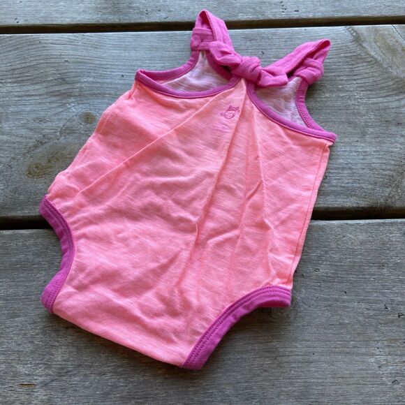 Okie Dokie Girls Bodysuit Sz 3 Mo Pink Orange Glittery Flamingo Knot Back NEW - Picture 5 of 5